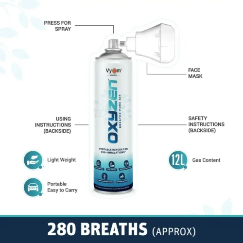 Oxyzen Portable Oxygen Can by Vyom Aerosols | Lightweight Travel Oxygen Support Rental - Image 3